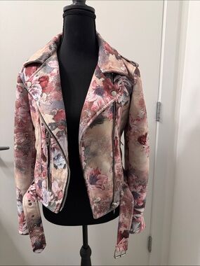 Zara Floral Pink Moto/Biker Jacket - Women's Sz M